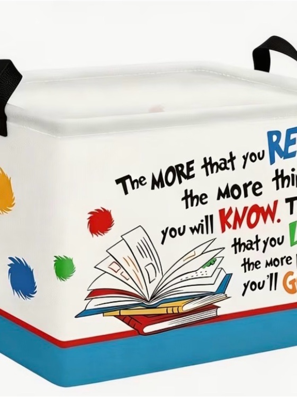 Colorful Storage Bin with Book Graphic